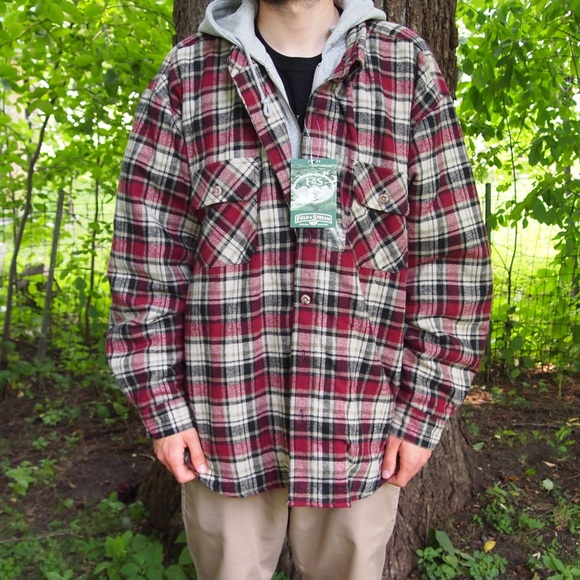 field & stream men's quilted flannel hooded jacket